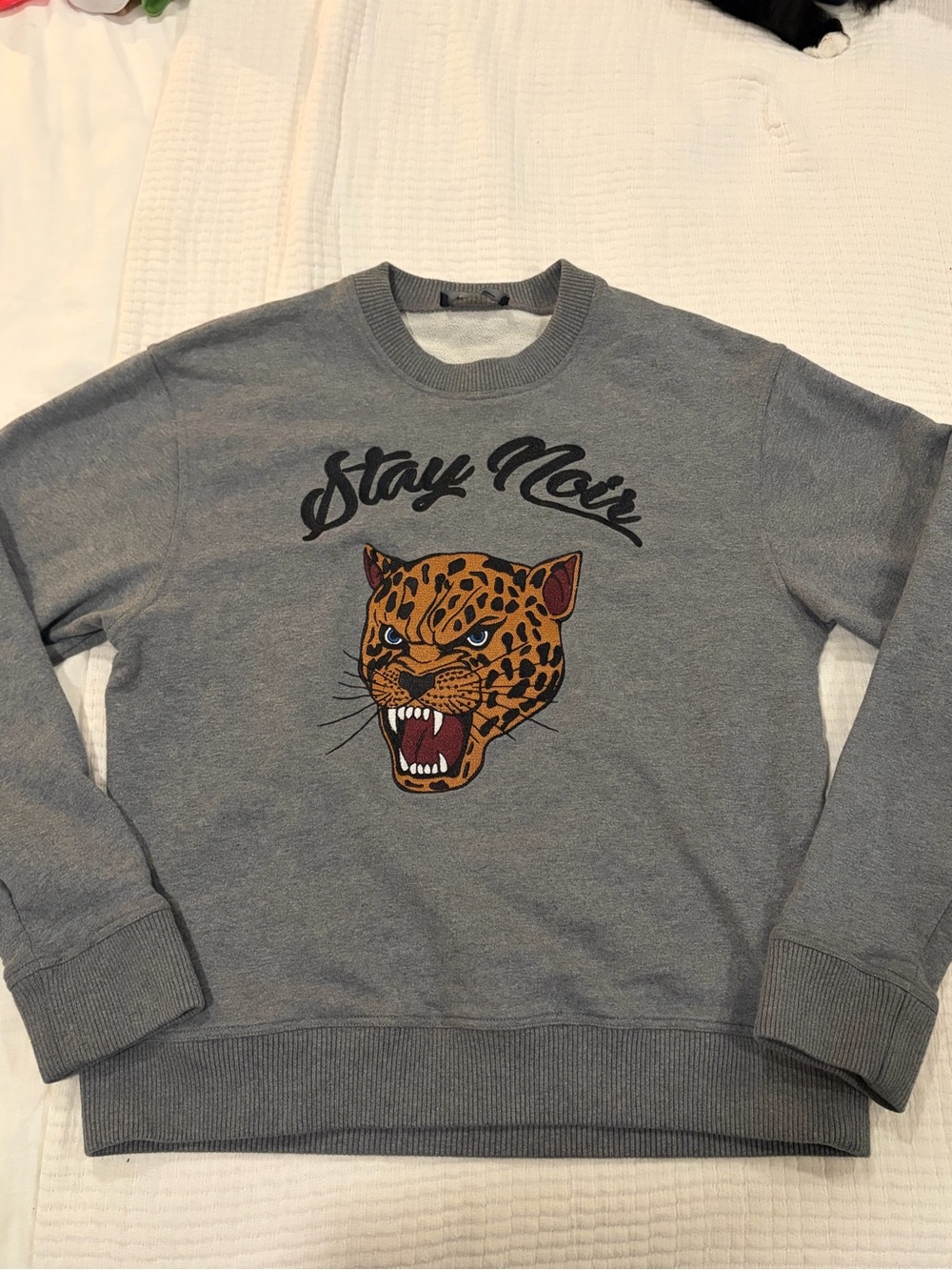 The Kooples Stay Noir Embroidered Leopard Sweatshirt – Grey L